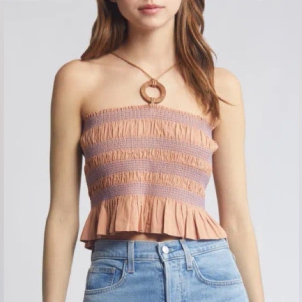 Sessun Navi Smocked Crop Halter Tank Top Chamotte Pink Small